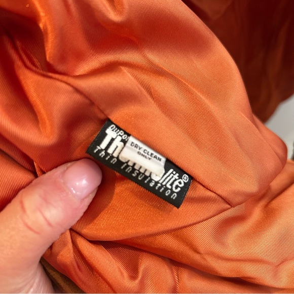 Vintage Damselle Women's Stylish Burnt Orange Utility Jacket with Fur Trim - Picture 6 of 7